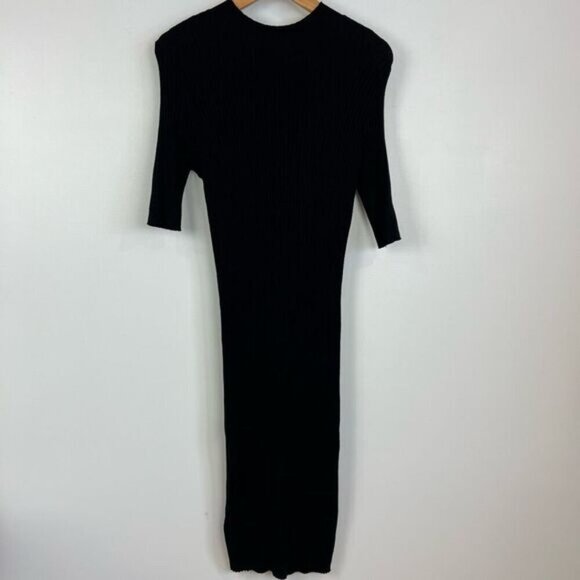 Rose Maternite Medium Maternity Pregnancy Stretch Black Midi Dress Ribbed - Picture 2 of 9